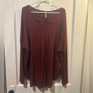Free People Burgundy Waffle Knit Tunic